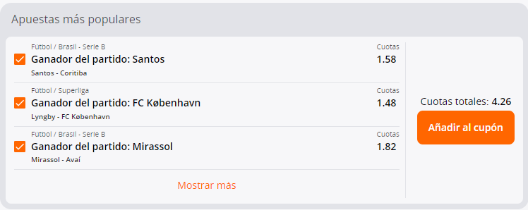Captura de apuesta combianada de ejemplo en Betsson Chile.